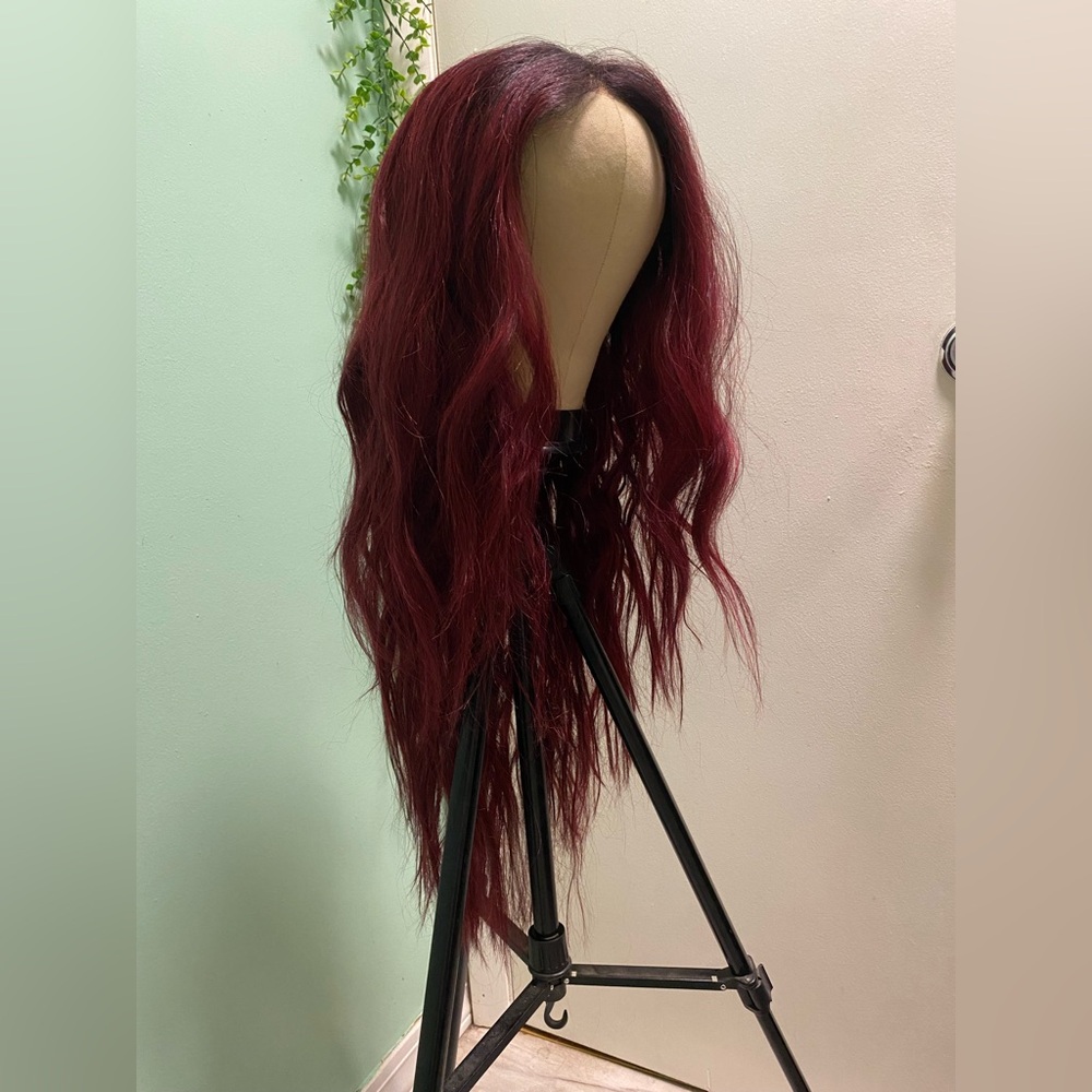 Human/Synthetic Blend Ombré Burgundy Lace Front Wig